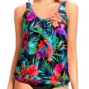 YONIQUE BLOUSON TANKINI FLORAL COLORFUL PRINT WOMEN SWIMSUIT TOP SIZE XL NEW